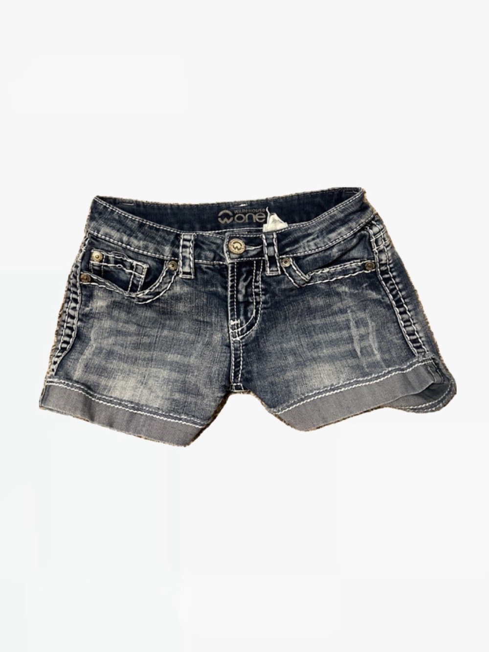 Warehouse Dark Blue Distressed Cuffed Denim Shorts